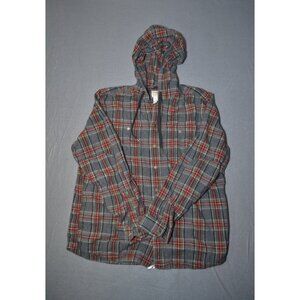 LL Bean 100% Cotton Hooded Slightly Fitted Flannel Jacket Plaid Large